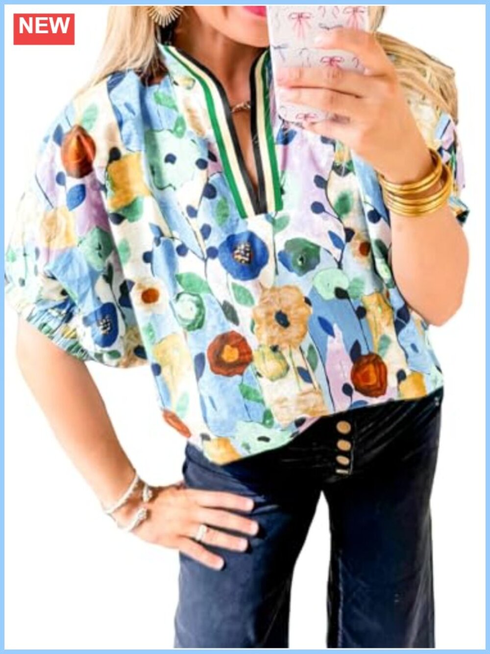 Women's Short Dolman Sleeve Striped V Neck Blouse Loose Fit Summer Casual Top
